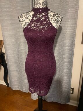 Speechless Plum Lace Halter Mini Dress